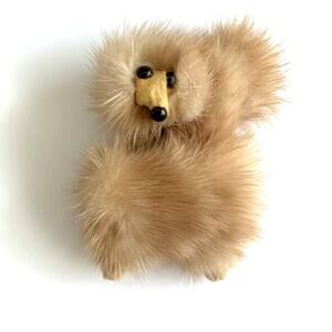Vintage Mink Fur Poodle Brooch Mid Century Figural Dog Pin